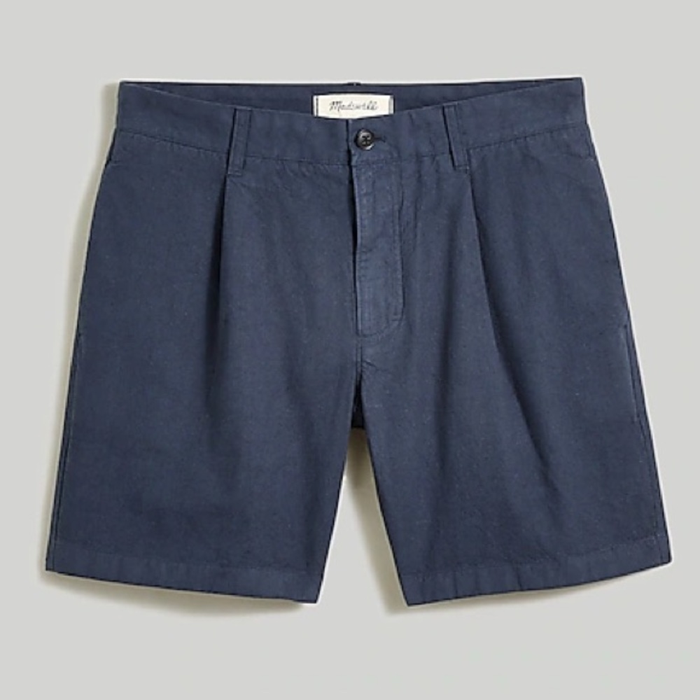Madewell cotton-hemp blend pleated shorts in navy